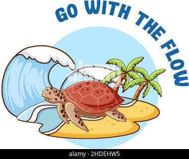 English idiom with picture description for go with the flow illustration Stock Vector