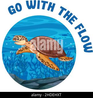 English idiom with picture description for go with the flow illustration Stock Vector