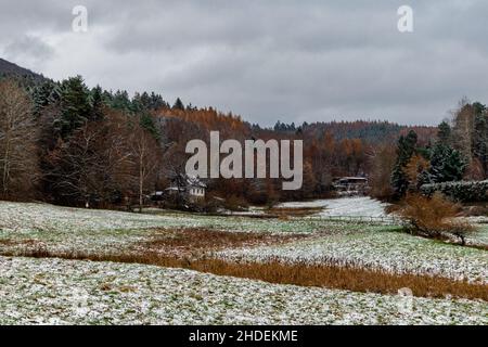 Aerial view of the southwest slope of the Thuringian Forest near Schmalkalden, Thuringia Stock Photo