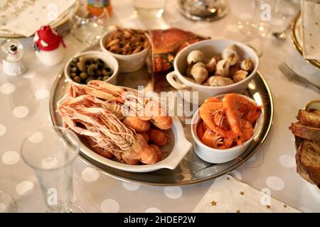 Closeup shot of a plate of seafood for Christmas Stock Photo