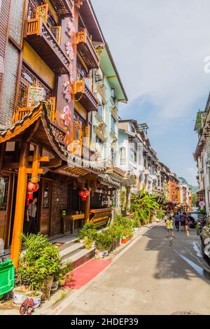 WULINGYUAN, CHINA - AUGUST 10, 2018: View of a street in Wulinguyuan town, gateway to Zhangjiajie National Forest Park in Hunan province, China Stock Photo