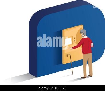 Senior Man atm withdrawal vector isolated on white background Stock Vector