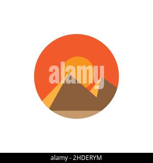 sunset vintage colored with pyramid logo design vector graphic symbol icon illustration creative idea Stock Vector