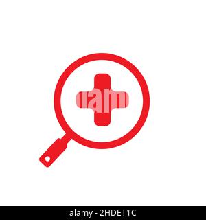 magnifying glass with red cross medical logo design vector graphic symbol icon illustration creative idea Stock Vector