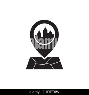 city building with pin map location logo design vector graphic symbol icon illustration creative idea Stock Vector