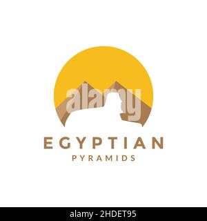 circle sunset with pyramid logo design vector graphic symbol icon illustration creative idea Stock Vector
