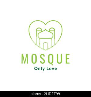 line love shape with mosque logo design vector graphic symbol icon illustration creative idea Stock Vector