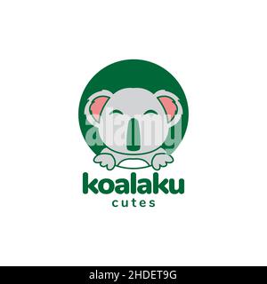 face cute cartoon koala with green forest logo design vector graphic symbol icon illustration creative idea Stock Vector
