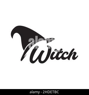 lettering witch with hat logo design vector graphic symbol icon illustration creative idea Stock Vector