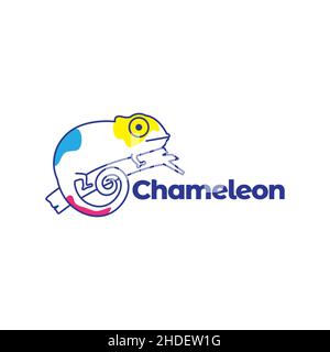 line art abstract chameleon on tree logo design vector graphic symbol icon illustration creative idea Stock Vector