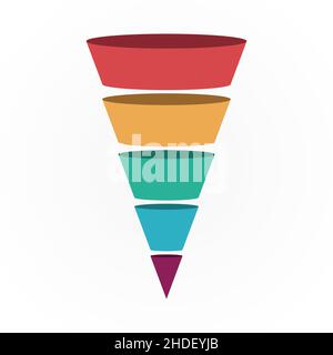 Vector illustration of five step funnel diagram Stock Vector