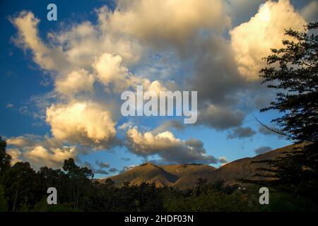 Multiple exposure composite of a landscape at the east of the sunset near the colonial town of Villa de Leyva in central Colombia. Stock Photo