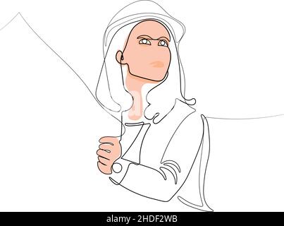 Continuous line drawing of worker with construction plan Stock Vector