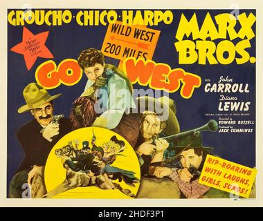 HARPO MARX, CHICO MARX and GROUCHO MARX in GO WEST (1940), directed by EDWARD BUZZELL. Credit: M.G.M. / Album Stock Photo