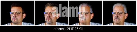 Set of a portrait of a man with glasses of different ages. Stock Photo