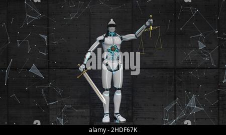 justitia, artificial intelligence, justice, lady justice, lady justices, artificial intelligences, cyborg Stock Photo