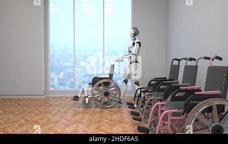 robot, wheelchair, patient care, robots, wheelchairs Stock Photo