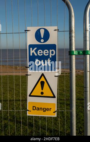 Happisburgh beach closed due to collapsed walkway with metal fencing on ...