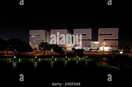 General view of the 2022 building in the Aspire Zone in Doha, Qatar. Taken at night in the build up to the 2022 FIFA World Cup. Photo by MB Media 14/12/2021 Stock Photo