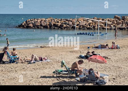 Natural pools in the Playa del Cura of the town of Torrevieja in the province of Alicante, Spain, Europe Stock Photo