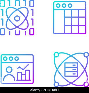 Science data mining gradient linear vector icons set Stock Vector