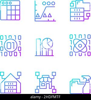 Data mining in industry gradient linear vector icons set Stock Vector