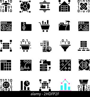 Data mining black glyph icons set on white space Stock Vector