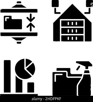 Data mining processes black glyph icons set on white space Stock Vector