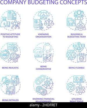 Corporate budgeting linear icons set. Forecasting, Planning, Costing ...