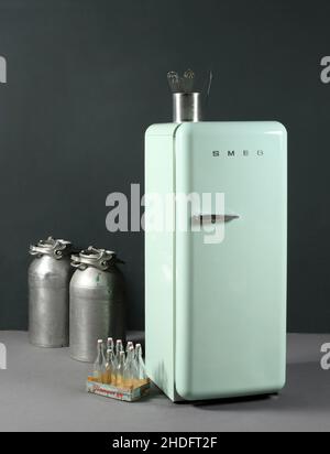 1950s, refrigerator, kitchen utensils, fridge, refrigerators, kitchen utensil Stock Photo