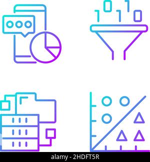 Data mining tools gradient linear vector icons set Stock Vector