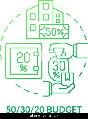 Fifty thirty twenty rule budget green gradient concept icon Stock Vector