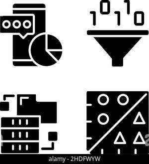 Data mining tools black glyph icons set on white space Stock Vector
