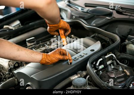 engine, screwdriver, auto repair shop, mechanician, engines, motor, screwdrivers, auto repair shops, mechanicians Stock Photo