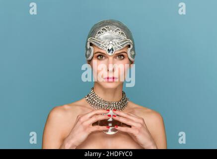 crystal ball, fortune teller, magic, headgear, crystal balls, fortune tellers, magics, headgears, headwear Stock Photo