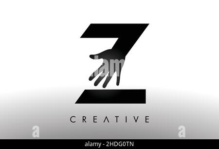 Letter Z Logo with Hand Vector Icon Illustration. Creative Hand Logo Letter in Black and White with hand silhouette. Stock Vector