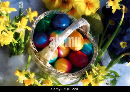 easter egg, easter basket, rainbow colors, easter eggs, easter baskets, rainbow colours Stock Photo