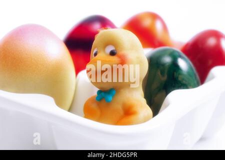easter egg, easter chicks, marzipan figure, easter eggs, baby chicken, baby duck, chicken baby, marzipan figures Stock Photo