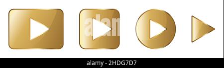 Set of gold play buttons. Vector illustration isolated on white background Stock Vector