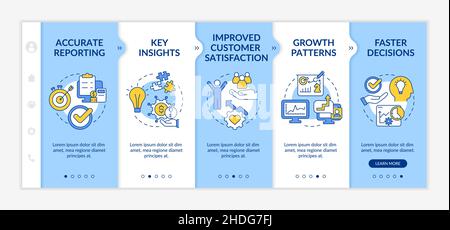 Importance of business tools blue and white onboarding template Stock Vector