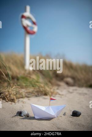 beach, paper boat, beaches, seaside, paper boats Stock Photo