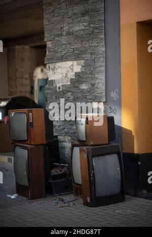 television, garbage, electronic scrap, televisions, garbages, refuse, waste, electronic scraps, obsolete Stock Photo