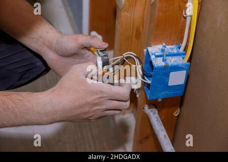 Preparing to remove an electrical outlet of the screws for electrical wires Stock Photo