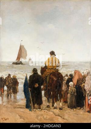 Jacob Maris, Arrival of the Boats, painting, 1884 Stock Photo