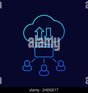 cloud folder and users line vector icon Stock Vector