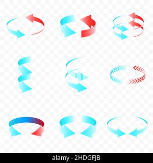 3D rotating red blue arrows showing heat and cold. Set of vector arrow showing air flow circulation. Infographic design element. Stock Vector