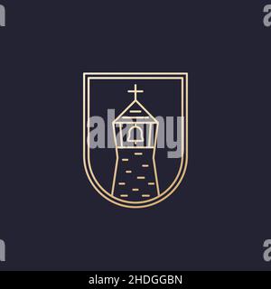 church with a belfry, line logo design Stock Vector