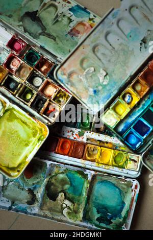 painting, paintbox, watercolor, drawing, paintboxs, watercolors Stock Photo