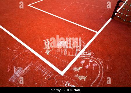 child's drawing, field marker, street painting, field markers Stock Photo