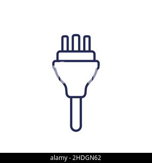 electric plug with 3 pins, line icon Stock Vector